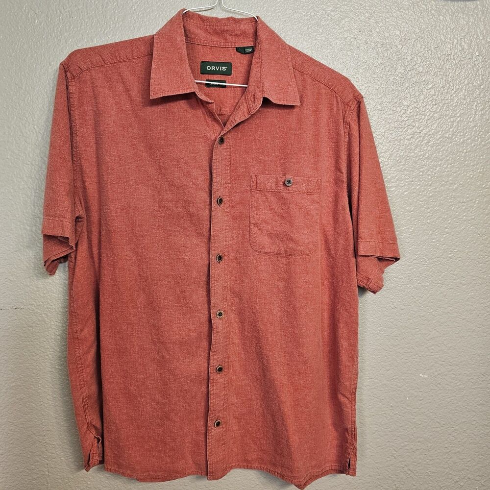 Orvis Hemp Blend Button Front Shirt Mens Large Red  Short Sleeve Classic T233